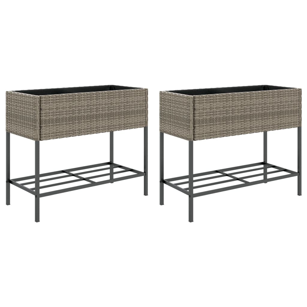 Plantenbakken met schap 2 st 90x40x75 poly rattan grijs