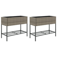 Plantenbakken met schap 2 st 90x40x75 poly rattan grijs