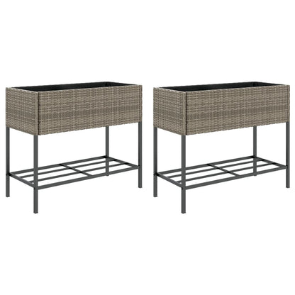 Plantenbakken met schap 2 st 90x40x75 poly rattan grijs
