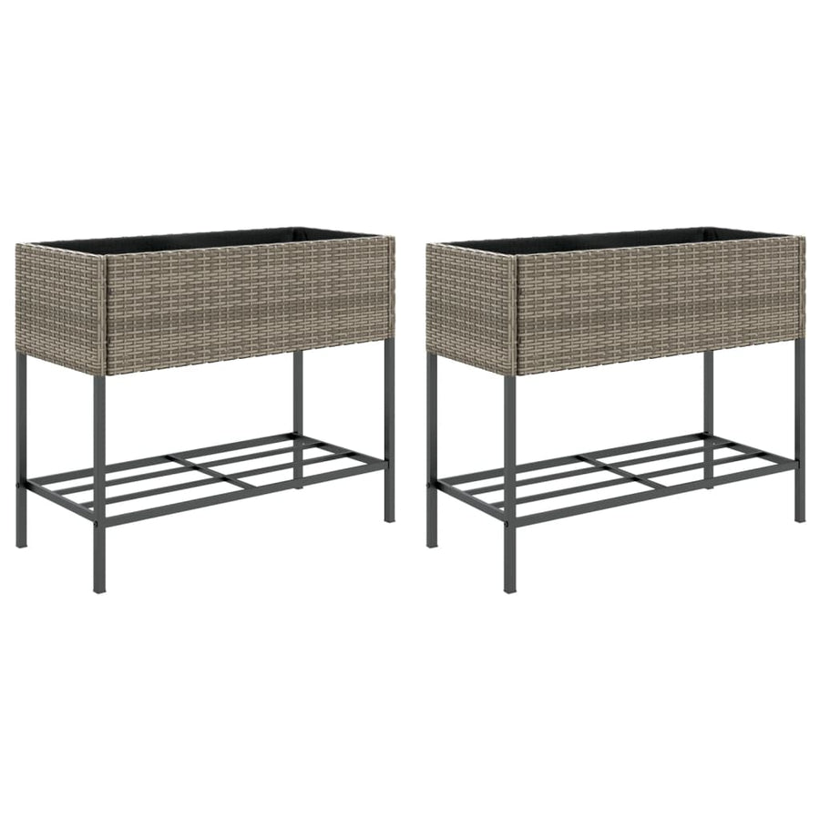 Plantenbakken met schap 2 st 90x40x75 poly rattan grijs