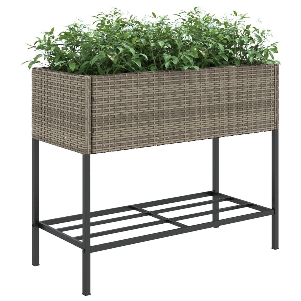 Plantenbakken met schap 2 st 90x40x75 poly rattan grijs