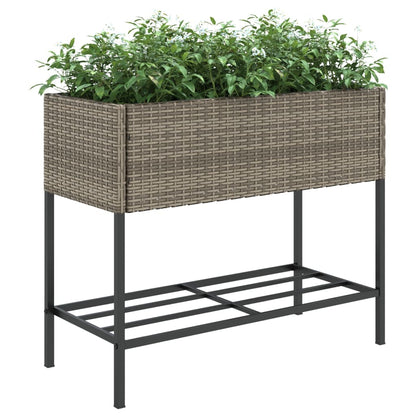Plantenbakken met schap 2 st 90x40x75 poly rattan grijs