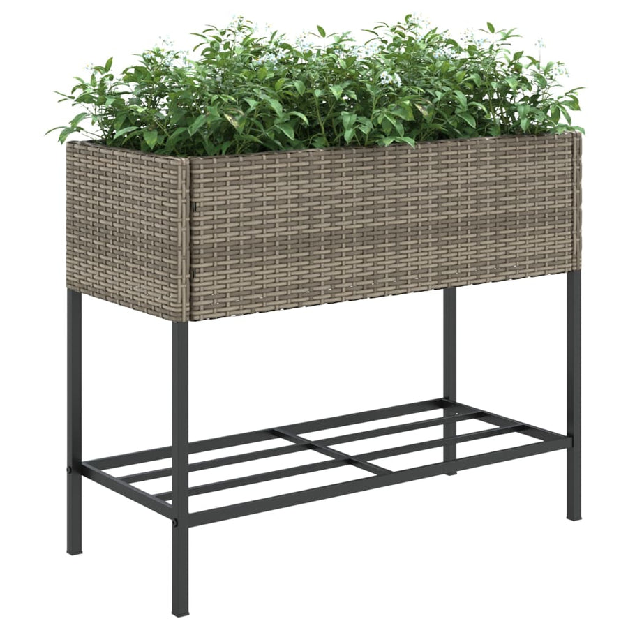 Plantenbakken met schap 2 st 90x40x75 poly rattan grijs