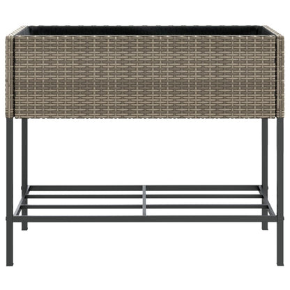 Plantenbakken met schap 2 st 90x40x75 poly rattan grijs