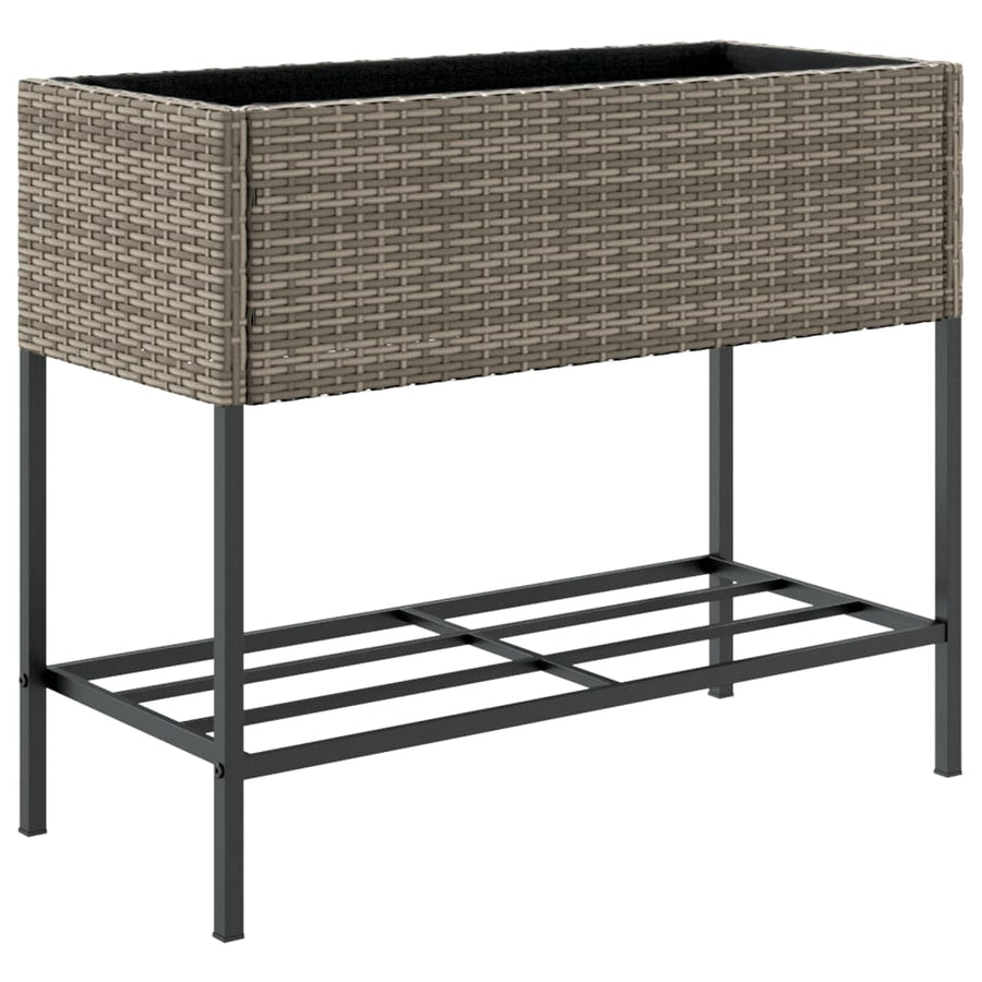 Plantenbakken met schap 2 st 90x40x75 poly rattan grijs