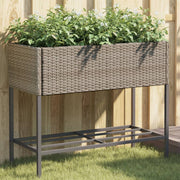Plantenbakken met schap 2 st 90x40x75 cm poly rattan grijs