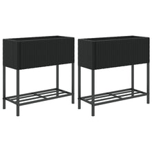 Plantenbakken met schap 2 st 70x28x70 poly rattan zwart