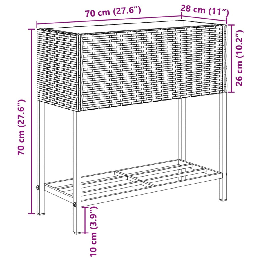 Plantenbakken met schap 2 st 70x28x70 poly rattan zwart