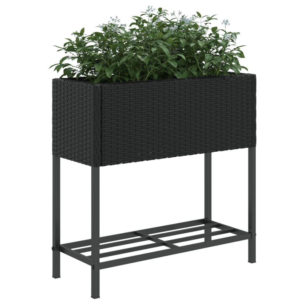 Plantenbakken met schap 2 st 70x28x70 poly rattan zwart