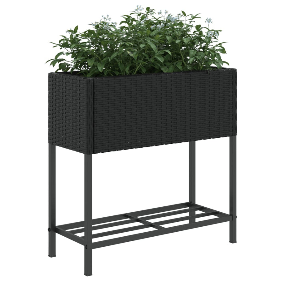 Plantenbakken met schap 2 st 70x28x70 poly rattan zwart