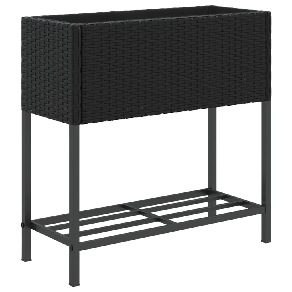Plantenbakken met schap 2 st 70x28x70 poly rattan zwart