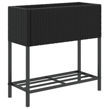 Plantenbakken met schap 2 st 70x28x70 poly rattan zwart