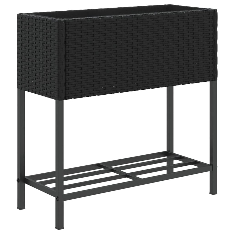 Plantenbakken met schap 2 st 70x28x70 poly rattan zwart