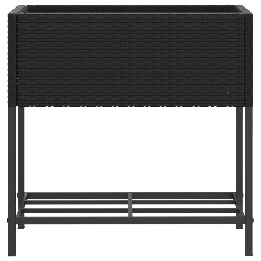 Plantenbakken met schap 2 st 70x28x70 poly rattan zwart