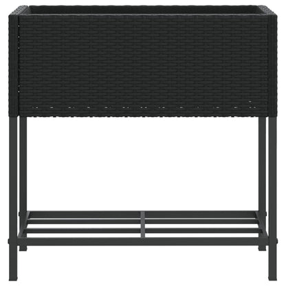 Plantenbakken met schap 2 st 70x28x70 poly rattan zwart