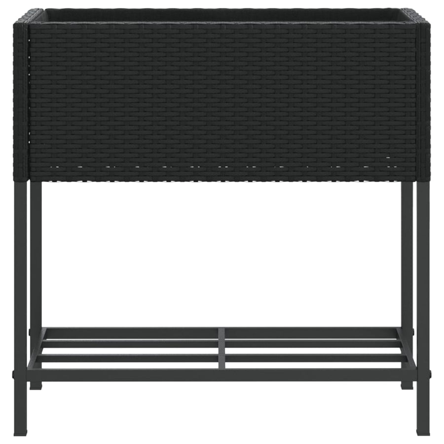 Plantenbakken met schap 2 st 70x28x70 poly rattan zwart