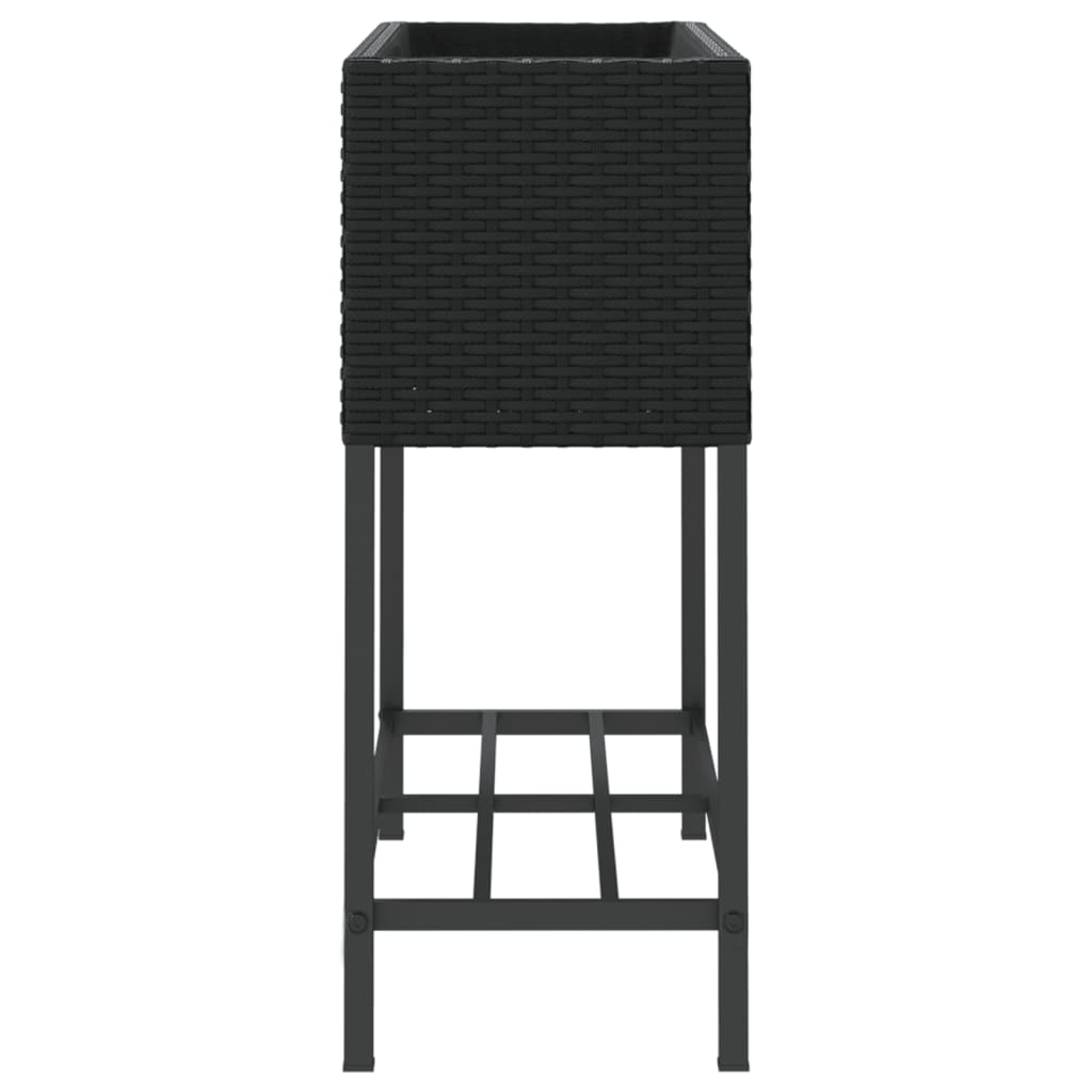 Plantenbakken met schap 2 st 70x28x70 poly rattan zwart