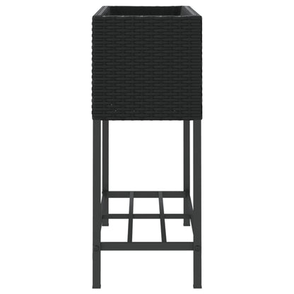 Plantenbakken met schap 2 st 70x28x70 poly rattan zwart