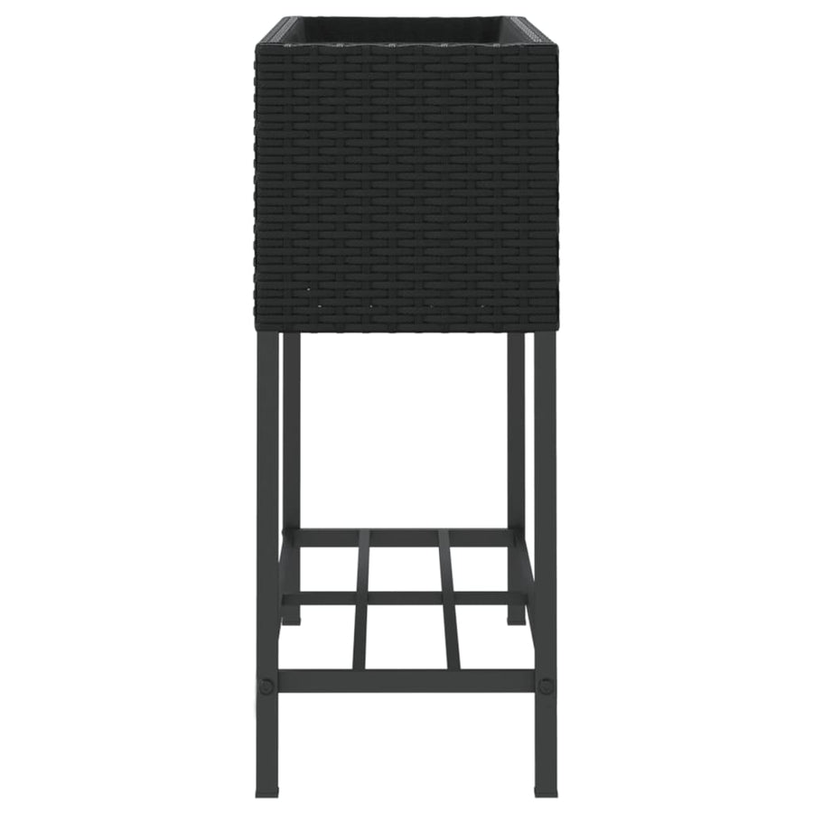 Plantenbakken met schap 2 st 70x28x70 poly rattan zwart