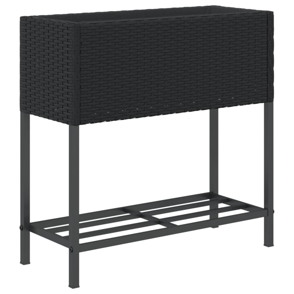Plantenbakken met schap 2 st 70x28x70 poly rattan zwart