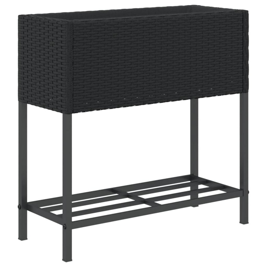 Plantenbakken met schap 2 st 70x28x70 poly rattan zwart