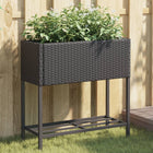 Planters with shelf 2 pcs 70x28x70 poly rattan black