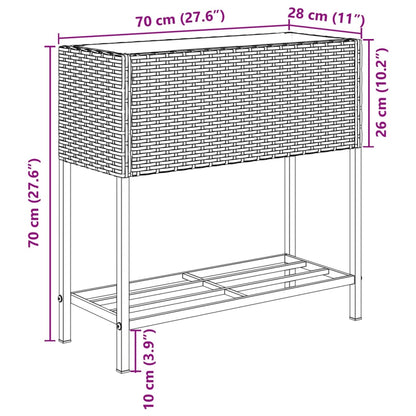 Plantenbakken met schap 2 st 70x28x70 poly rattan bruin
