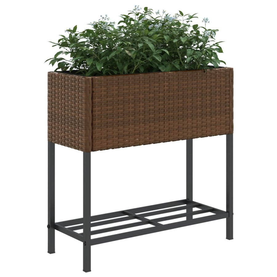 Plantenbakken met schap 2 st 70x28x70 poly rattan bruin