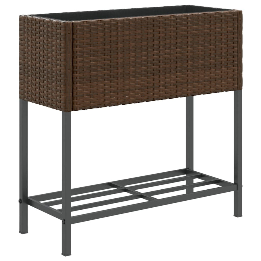 Plantenbakken met schap 2 st 70x28x70 poly rattan bruin