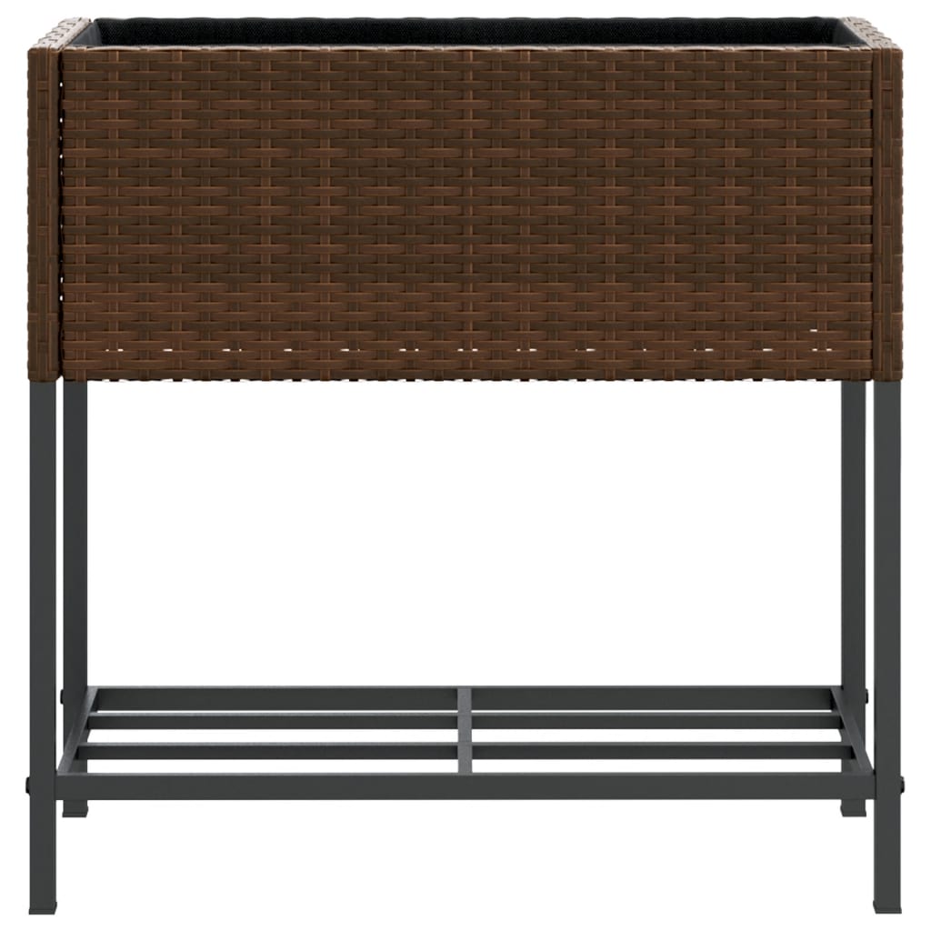 Plantenbakken met schap 2 st 70x28x70 poly rattan bruin