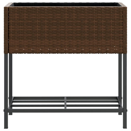Plantenbakken met schap 2 st 70x28x70 poly rattan bruin