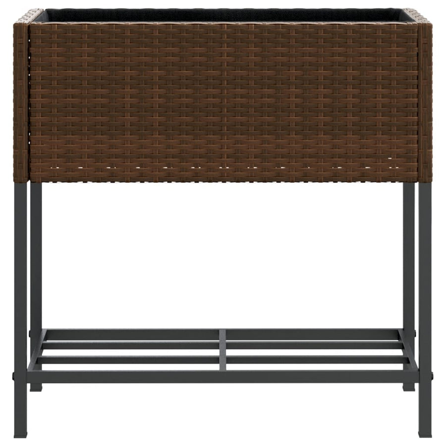 Plantenbakken met schap 2 st 70x28x70 poly rattan bruin