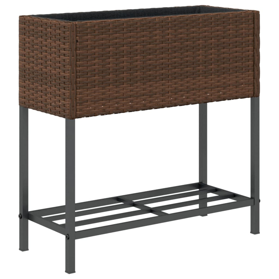 Plantenbakken met schap 2 st 70x28x70 poly rattan bruin
