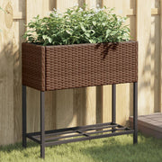 Planter boxes with shelf 2 pcs 70x28x70 poly rattan brown