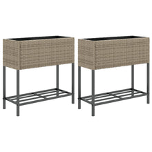 Plantenbakken met schap 2 st 70x28x70 poly rattan grijs