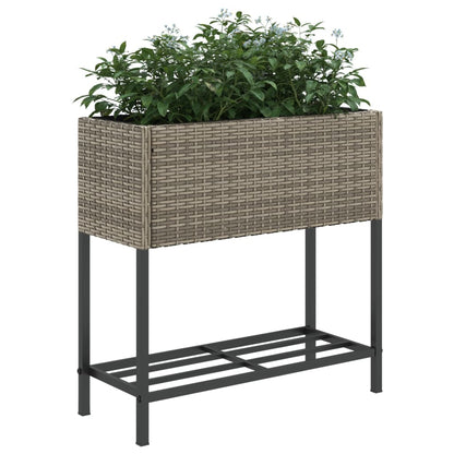 Plantenbakken met schap 2 st 70x28x70 poly rattan grijs