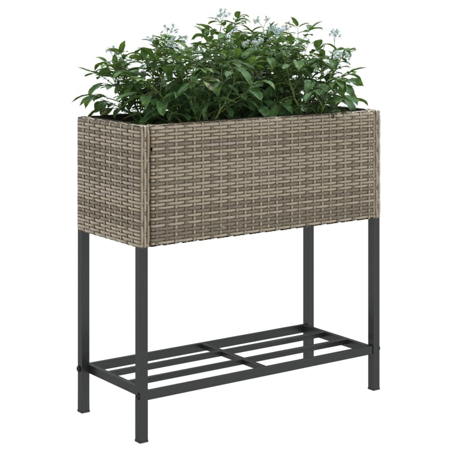 Plantenbakken met schap 2 st 70x28x70 poly rattan grijs