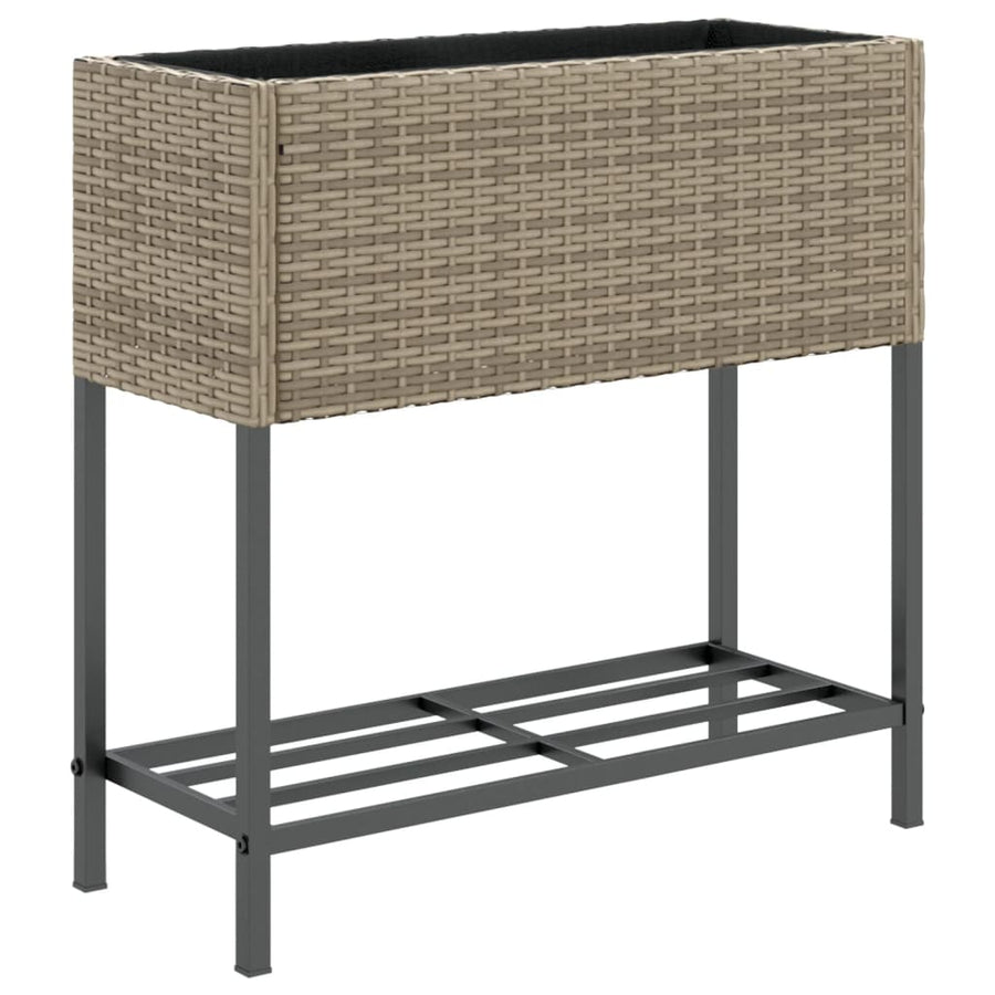 Plantenbakken met schap 2 st 70x28x70 poly rattan grijs