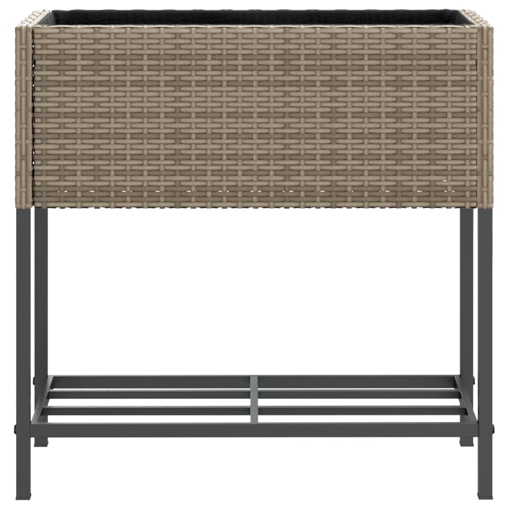 Plantenbakken met schap 2 st 70x28x70 poly rattan grijs