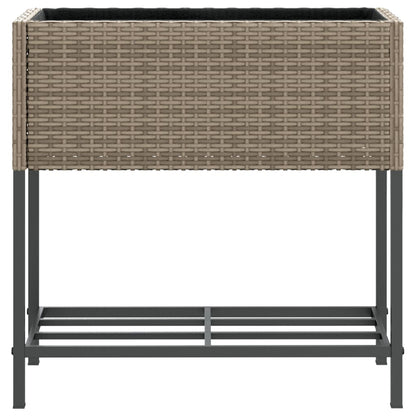 Plantenbakken met schap 2 st 70x28x70 poly rattan grijs