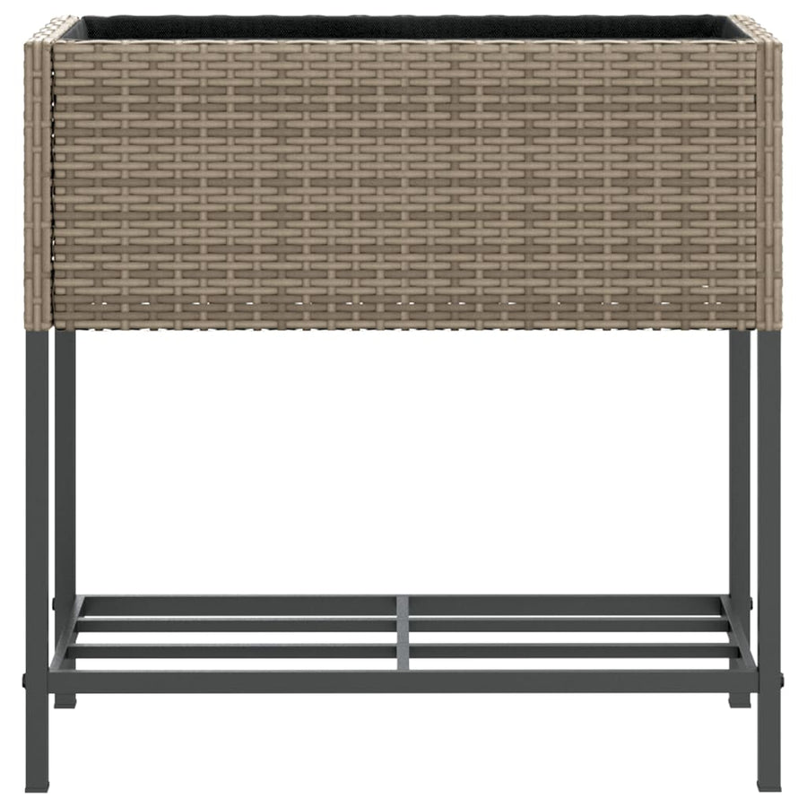 Plantenbakken met schap 2 st 70x28x70 poly rattan grijs
