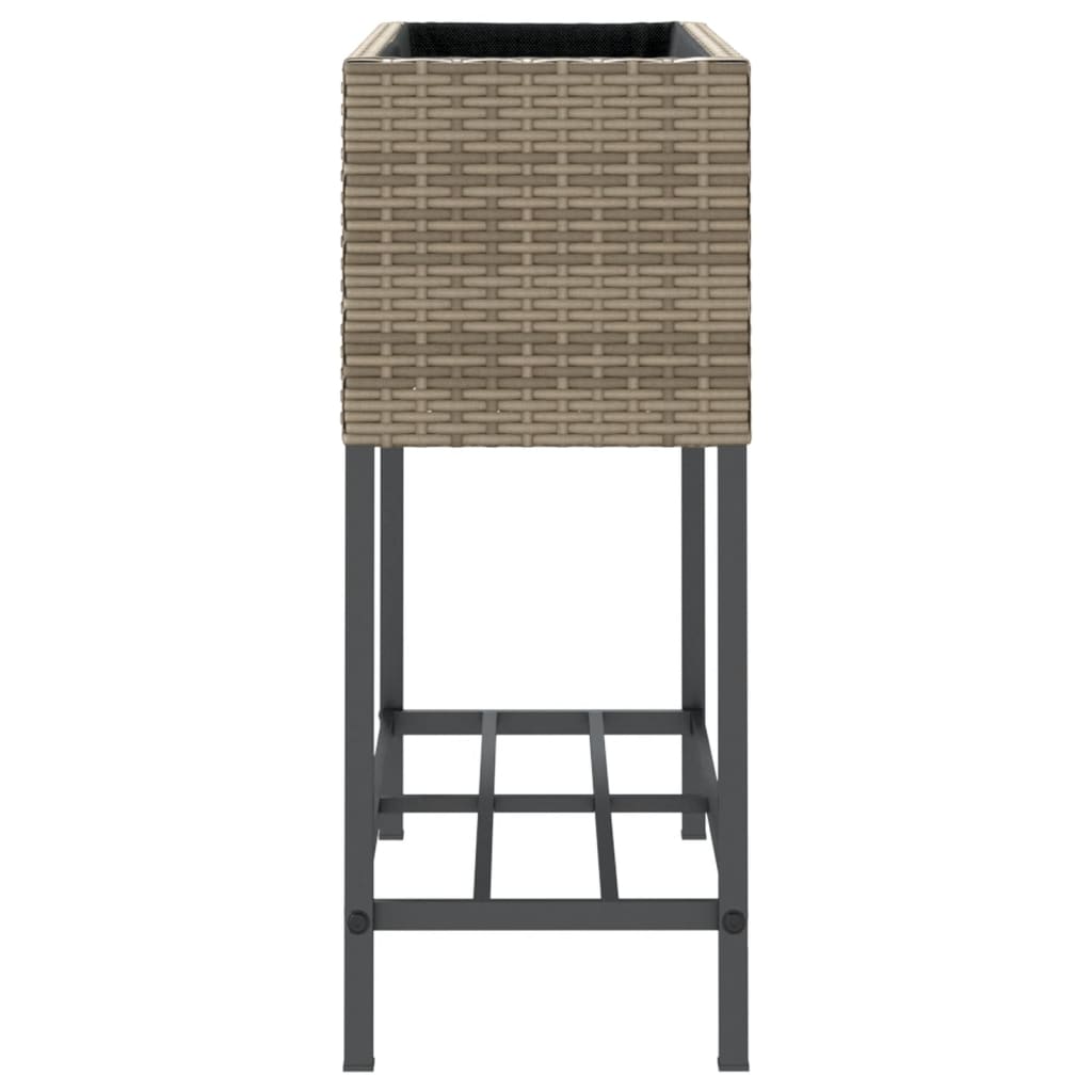Plantenbakken met schap 2 st 70x28x70 poly rattan grijs