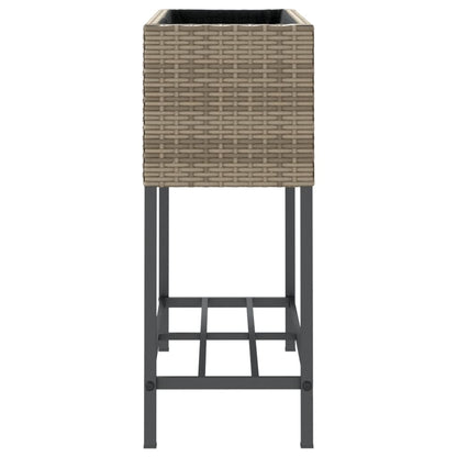 Plantenbakken met schap 2 st 70x28x70 poly rattan grijs