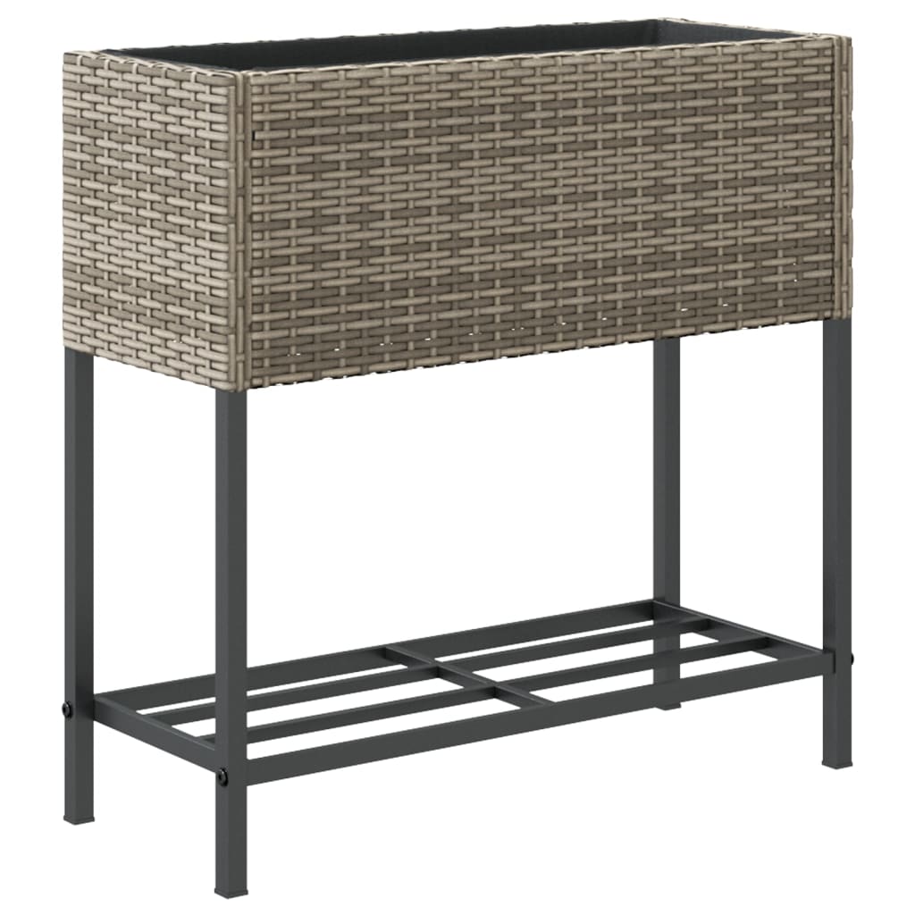 Plantenbakken met schap 2 st 70x28x70 poly rattan grijs