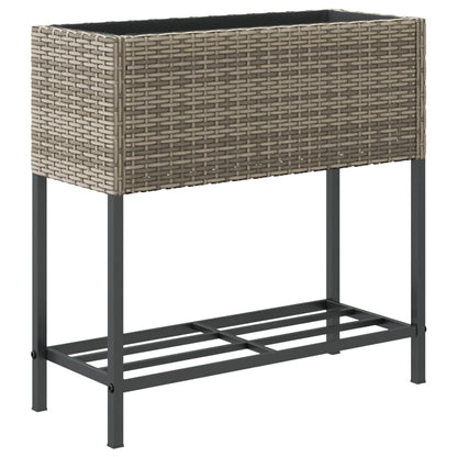 Plantenbakken met schap 2 st 70x28x70 poly rattan grijs