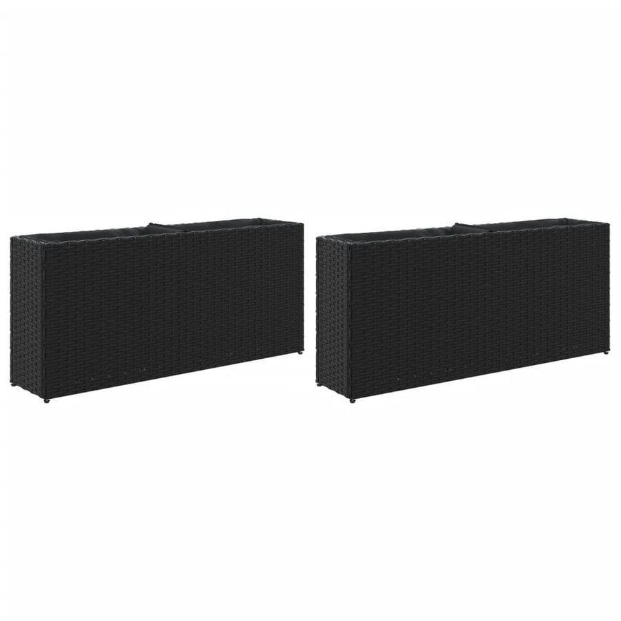 Plantenbakken met 2 potten 2 st 90x20x40 cm poly rattan zwart