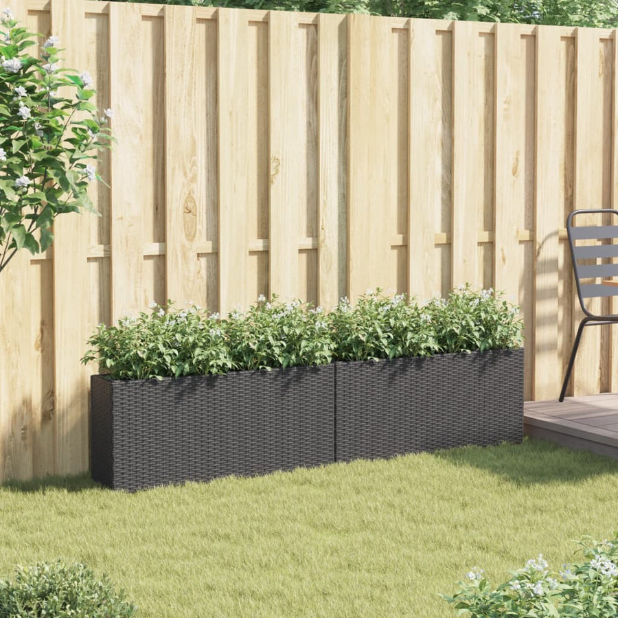 Plantenbakken met 2 potten 2 st 90x20x40 cm poly rattan zwart