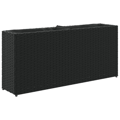 Plantenbakken met 2 potten 2 st 90x20x40 cm poly rattan zwart