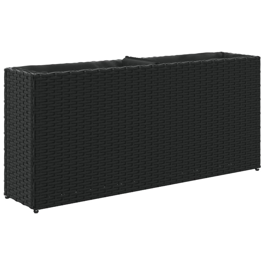 Plantenbakken met 2 potten 2 st 90x20x40 cm poly rattan zwart