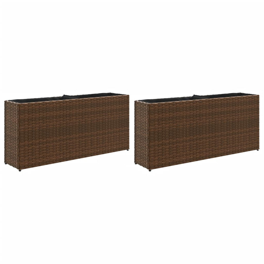 Plantenbakken met 2 potten 2 st 90x20x40 cm poly rattan bruin